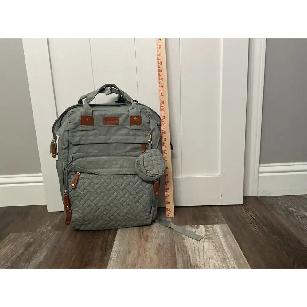 Good Mum Gray Backpack Diaper Bag Adjustable Strap changing station USB NWOT